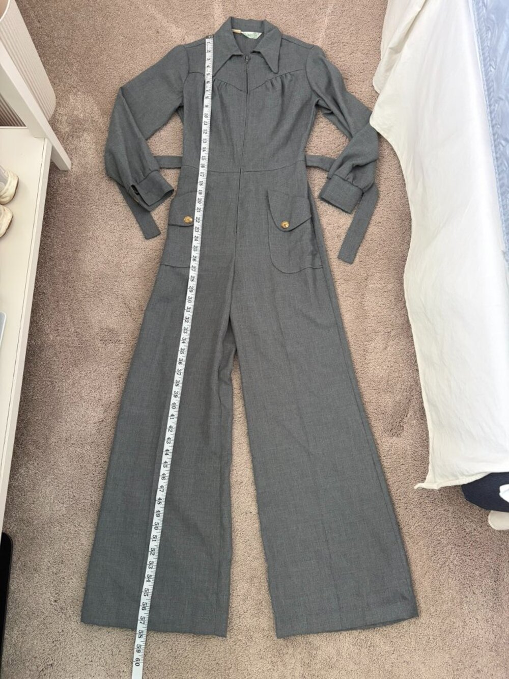 Vintage 70's Juniors Grey Pants Jumpsuit with zip closure size 9